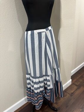 Striped Tiered Maxi Skirt in Navy and White